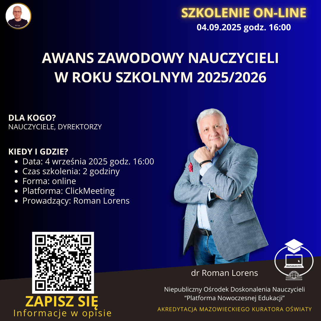SZKOLENIE: Awans zawodowy nauczycieli w roku szkolnym 2025/2026. (2025-09-04)