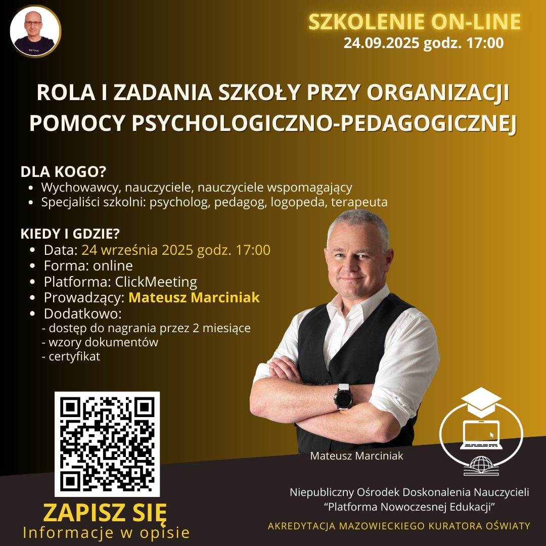 SZKOLENIE: Rola i zadania szkoły przy organizacji pomocy psychologiczno-pedagogicznej. (2025-09-24)