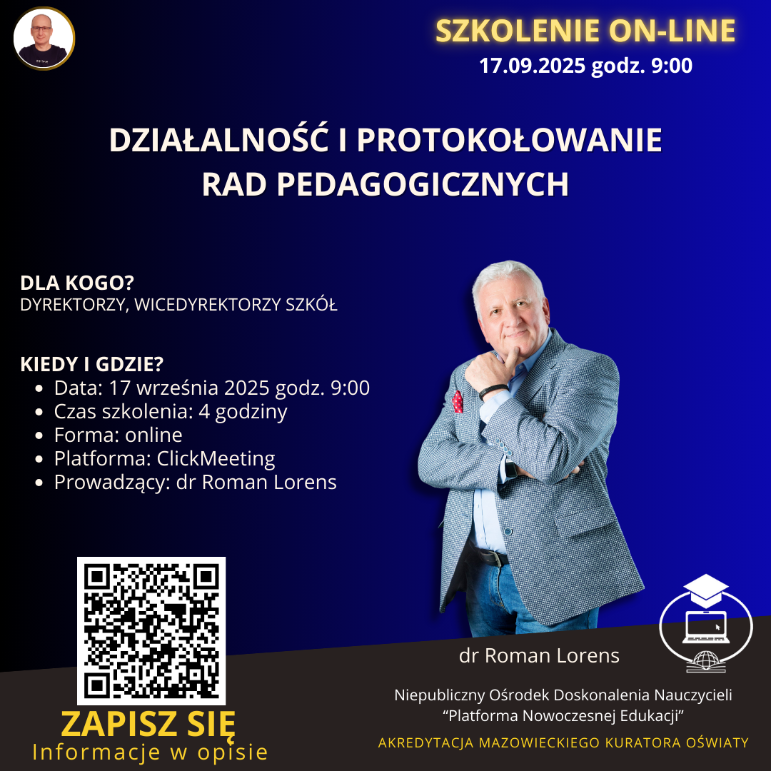 SZKOLENIE: Działalność i protokołowanie rad pedagogicznych. (2025-09-17)