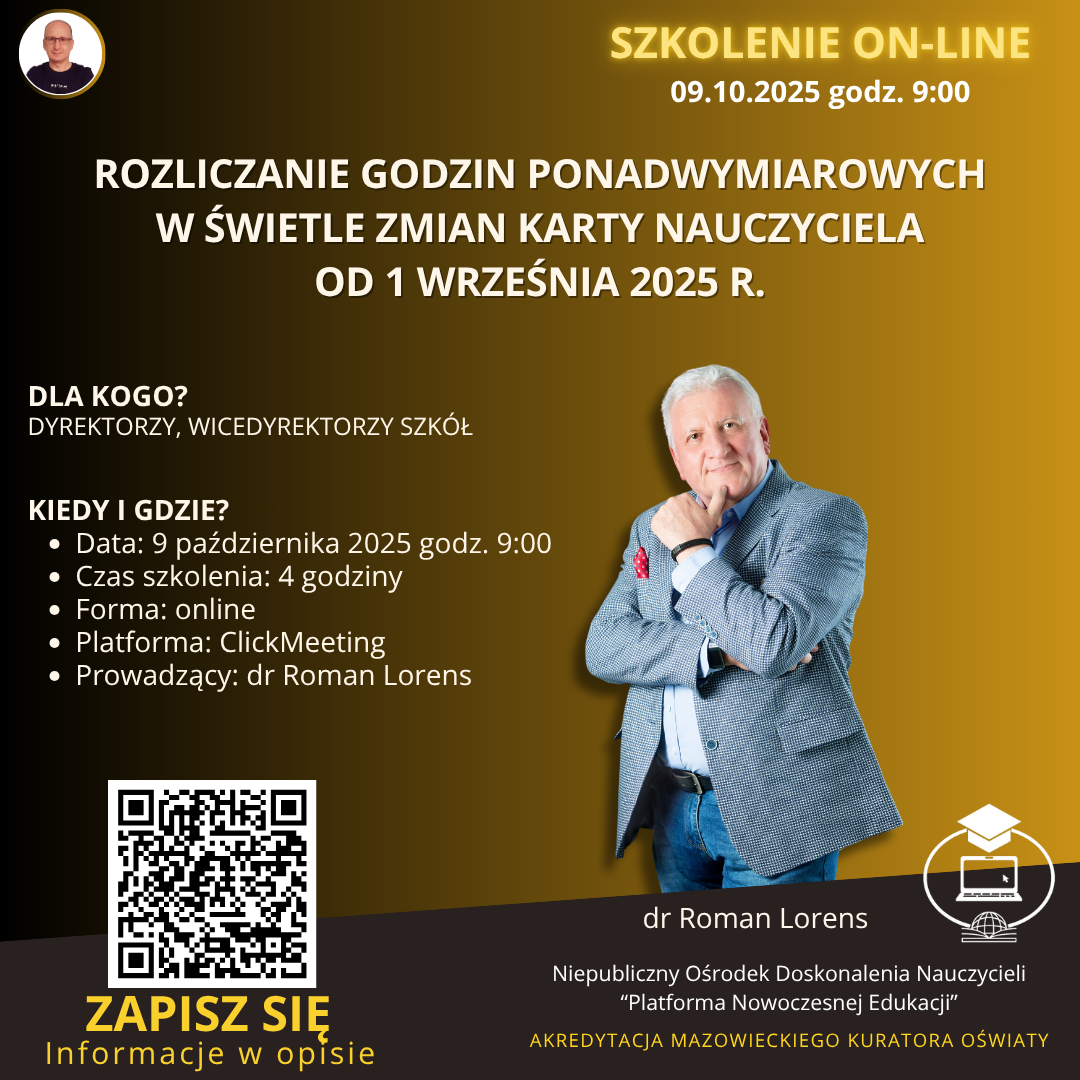 SZKOLENIE: Rozliczanie godzin ponadwymiarowych w świetle zmian Karty Nauczyciela od 1 września 2025 r. (2025-10-09)