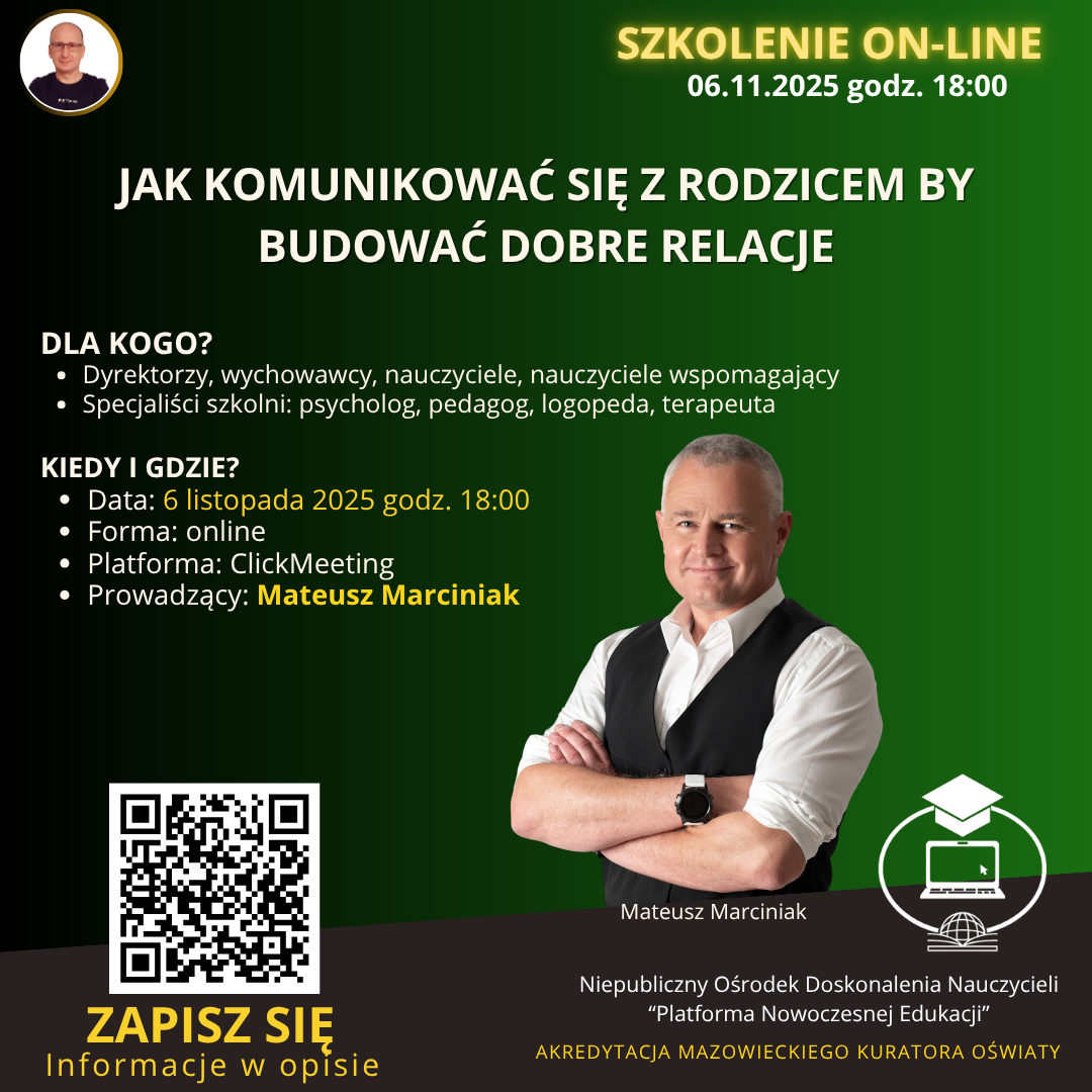 SZKOLENIE: Jak komunikować się z rodzicem by budować dobre relacje. (2025-11-06)