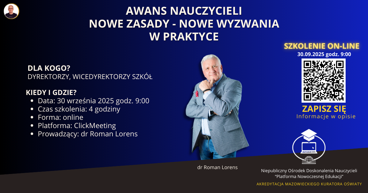 SZKOLENIE: Awans nauczycieli: Nowe zasady - nowe wyzwania w praktyce. (2025-09-30)