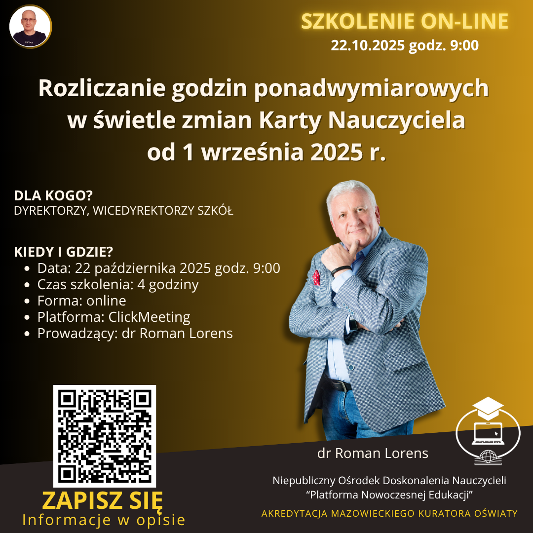 SZKOLENIE: Rozliczanie godzin ponadwymiarowych w świetle zmian Karty Nauczyciela od 1 września 2025 r. (2025-10-22)