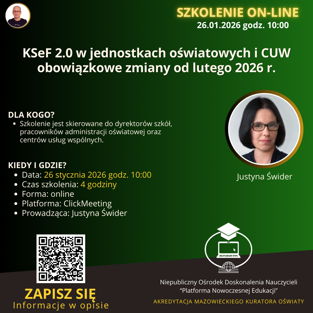 SZKOLENIE: KSeF 2.0 w jednostkach oświatowych i CUW - obowiązkowe zmiany od lutego 2026 r. (2026-01-26)