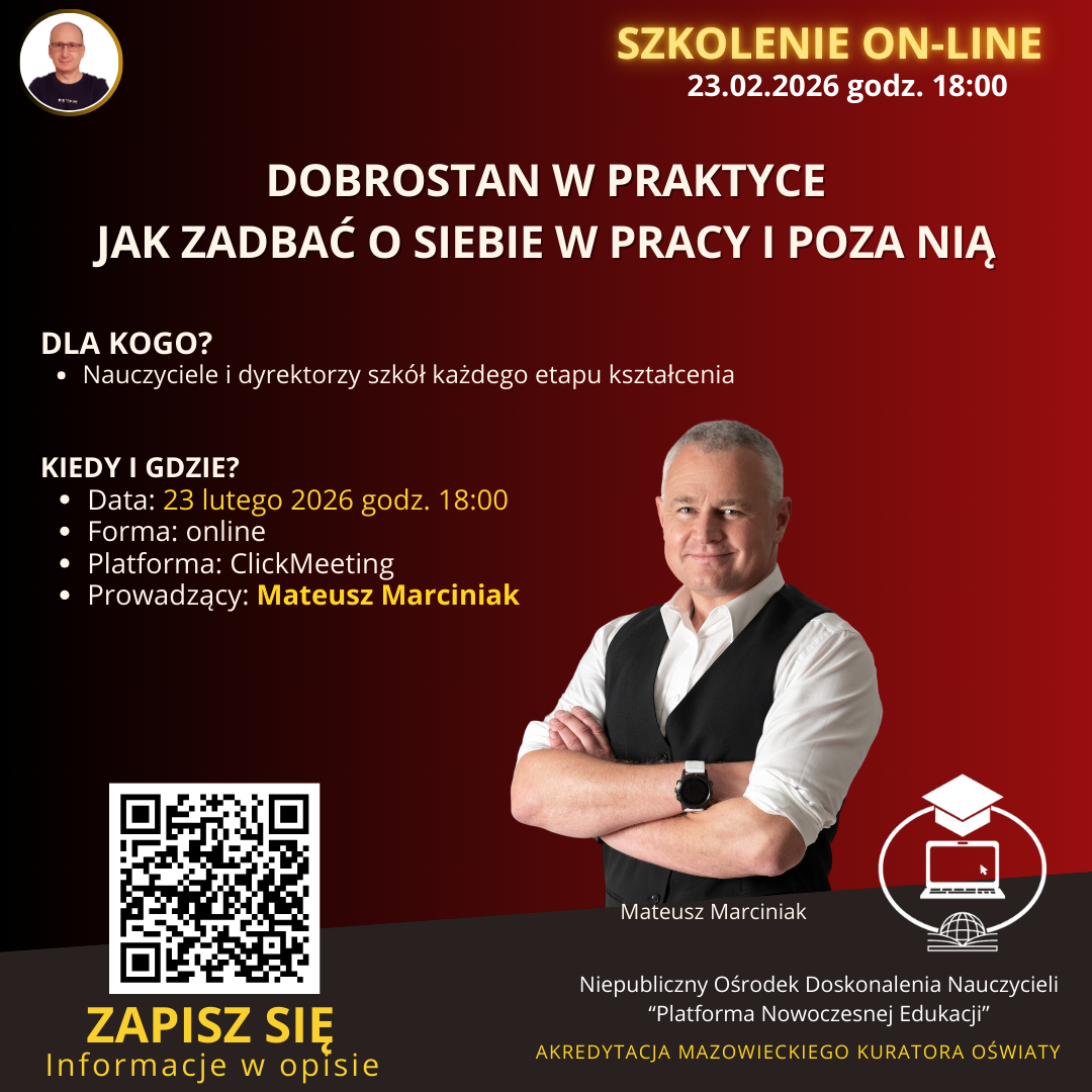 SZKOLENIE: Dobrostan w praktyce. Jak zadbać o siebie w pracy i poza nią. (2026-02-23)