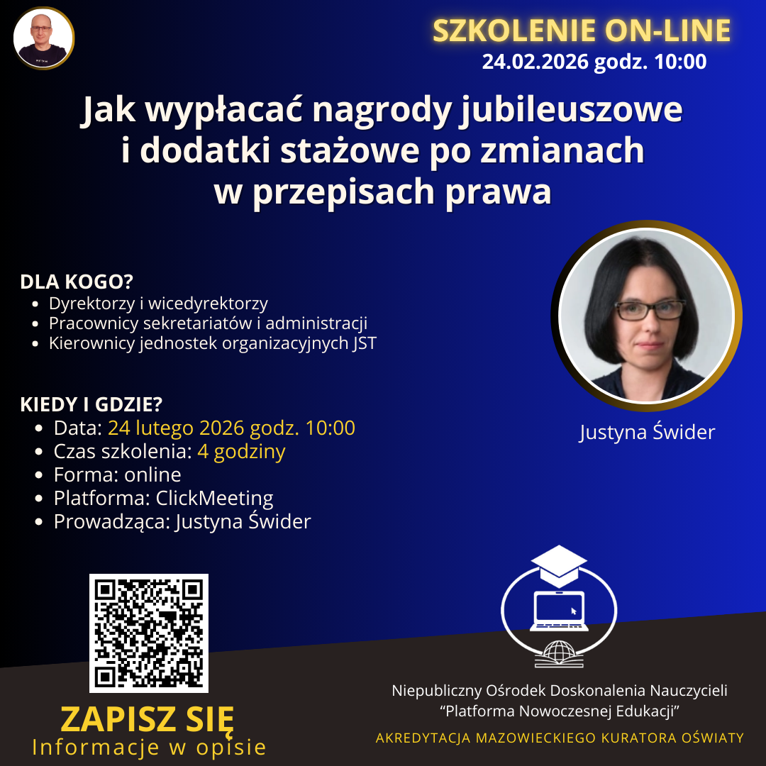 SZKOLENIE: Jak wypłacać nagrody jubileuszowe i dodatki stażowe po zmianach w przepisach prawa. (2026-02-24)