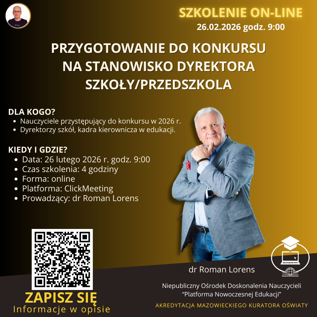 SZKOLENIE: Przygotowanie do konkursu na stanowisko dyrektora szkoły/przedszkola. (2026-02-26)