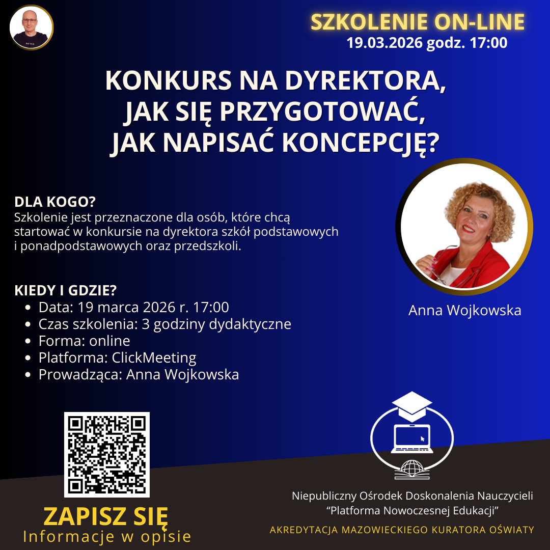 SZKOLENIE: Konkurs na dyrektora, jak się przygotować, jak napisać koncepcję? (2026-03-19)