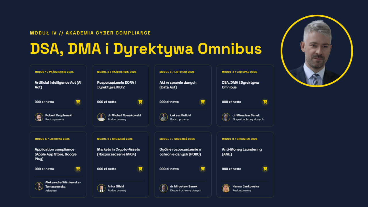 Akademia Cyber Compliance | Moduł 4: Digital Services Act (DSA), Digital Markets Act (DMA) i Dyrektywa Omnibus