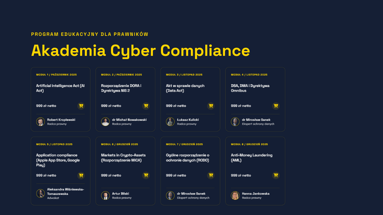 Akademia Cyber Compliance - program edukacyjny dla prawników (Pakiet 8 modułów 50% TANIEJ!)