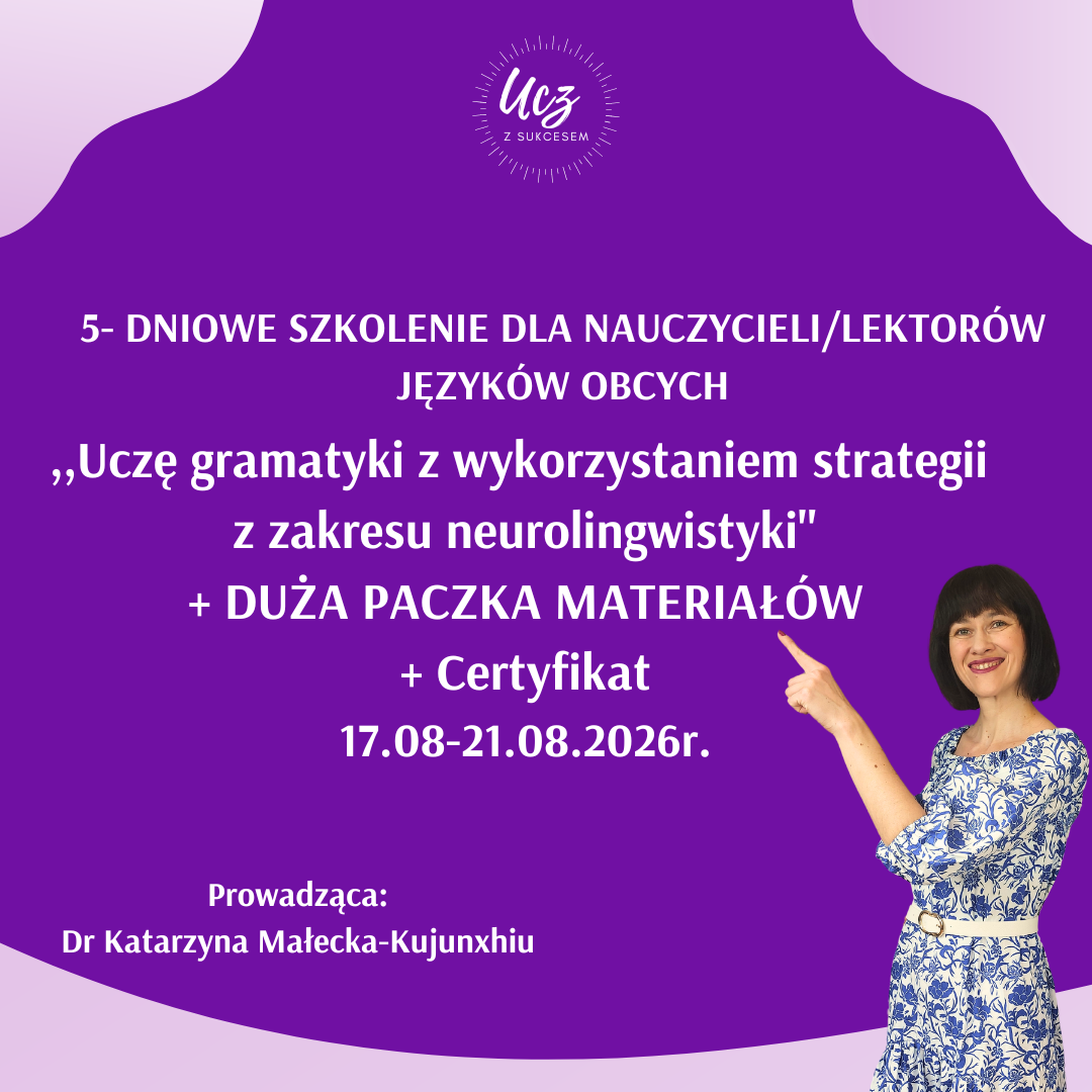 5-DNIOWE SZKOLENIE GRAMATYKA +DUŻA PACZKA MATERIAŁÓW+CERTYFIKAT 17.08 - 21.08.2026r.