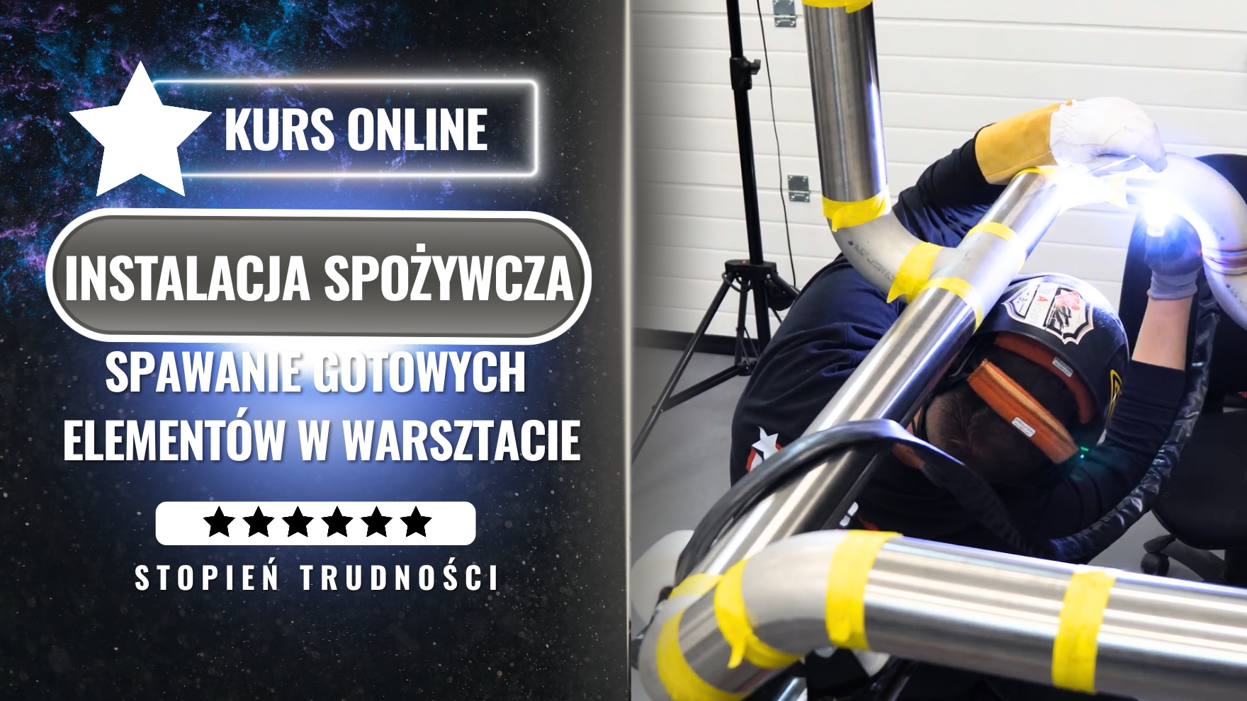 Spawanie gotowych elementów INSTALACJI SPOŻYWCZEJ w warsztacie.