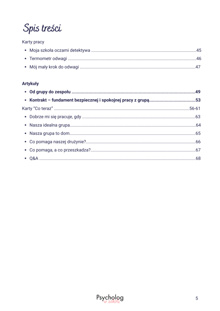 spis treści dobry początek materiały psychoedukacja psycholog w szkole
