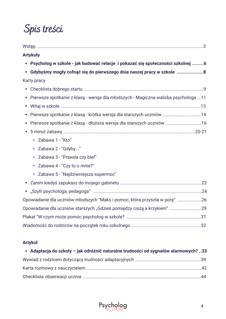 spis tresci pakiet materiałów dobry początek