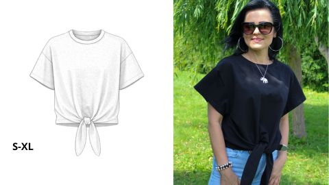 Wykrój PDF+ Instrukcja szycia w formie video T-Shirt z wiązaniem u dołu ITALIA