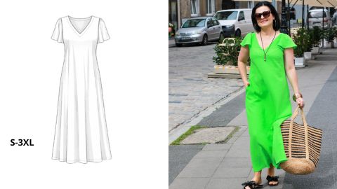 Wykrój PDF + Instrukcja szycia video Sukienki JAŚMINA