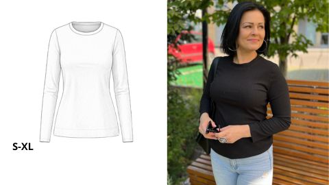 Wykrój PDF + Instrukcja Szycia w formie video Longsleeve (bluzka z długim rękawem) LOLA