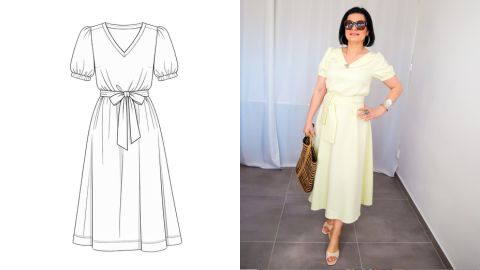 Wykrój PDF + Instrukcja szycia video sukienki BASIA
