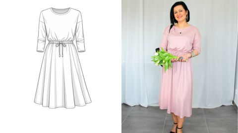 Wykrój PDF + Instrukcja szycia video sukienki GRAZIA