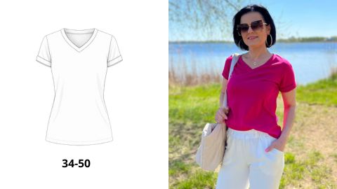 Wykrój PDF +  Instrukcja szycia w  formie video t-shirt klasyczny EWA