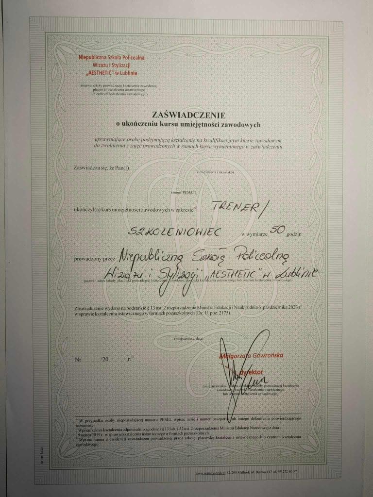 KURS TRENER/SZKOLENIOWIEC