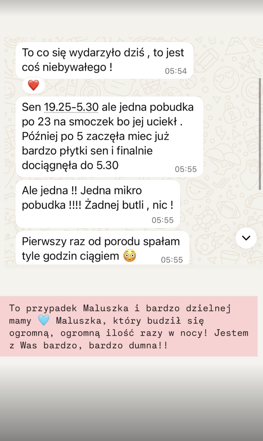 Wiadomość mamy po konsultacji snu dziecka