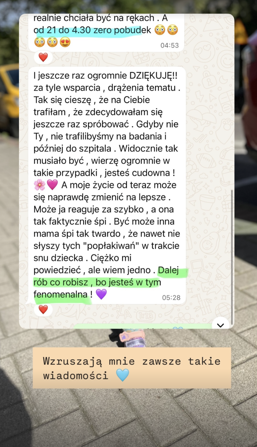 Wiadomość od rodzica po konsultacji snu