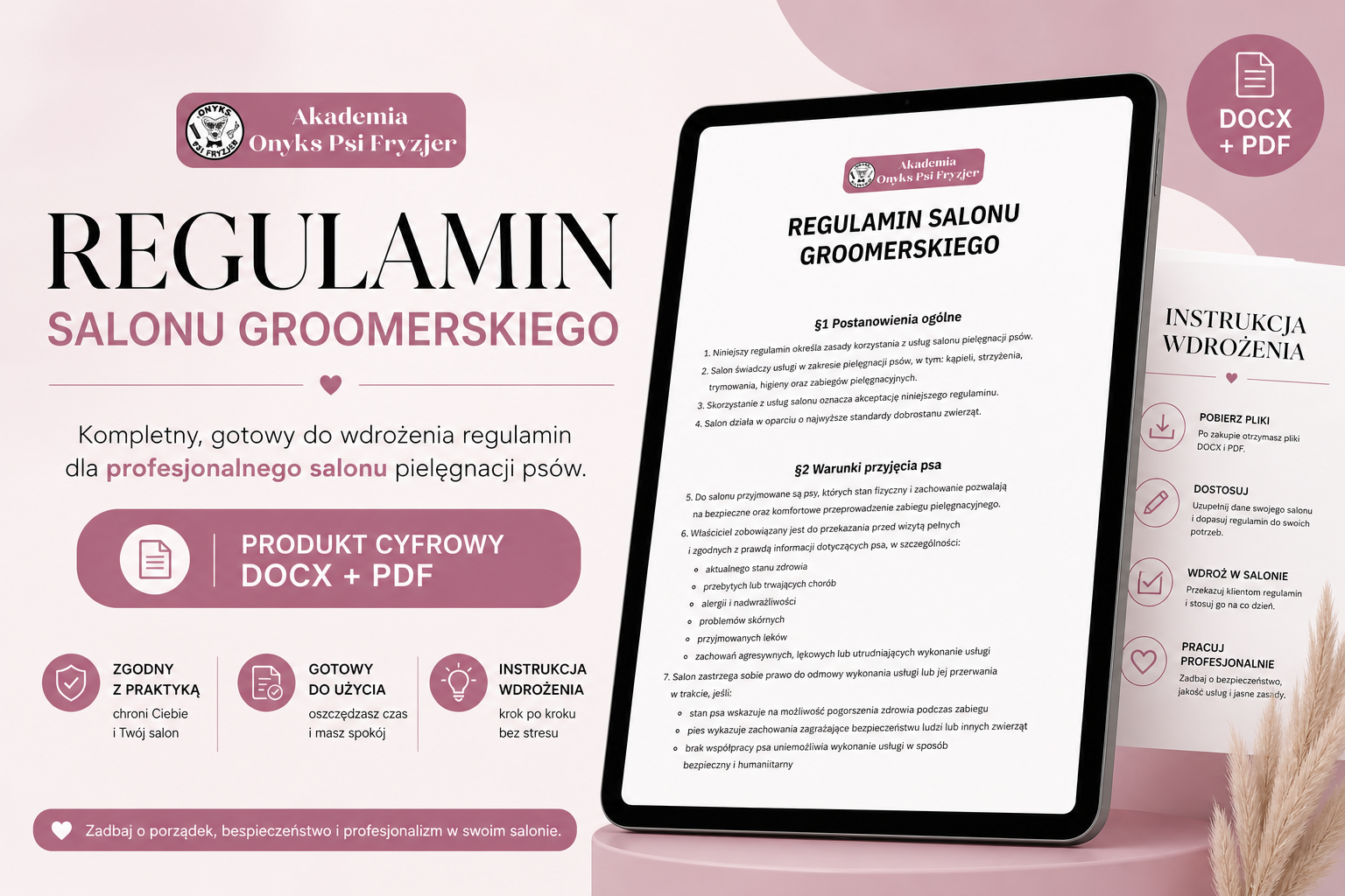 Regulamin salonu groomerskiego + instrukcja wdrożenia (DOCX + PDF)