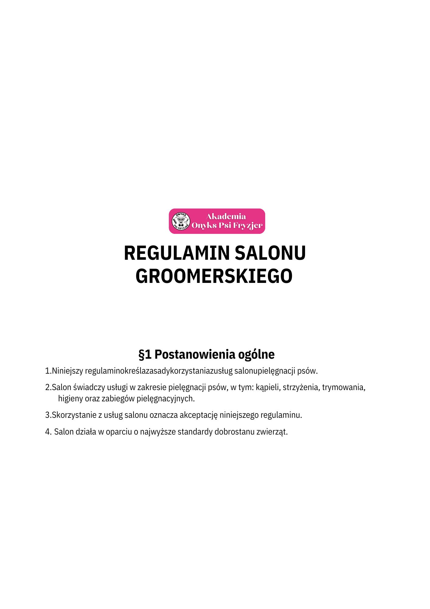 Regulamin salonu groomerskiego + instrukcja wdrożenia (DOCX + PDF)