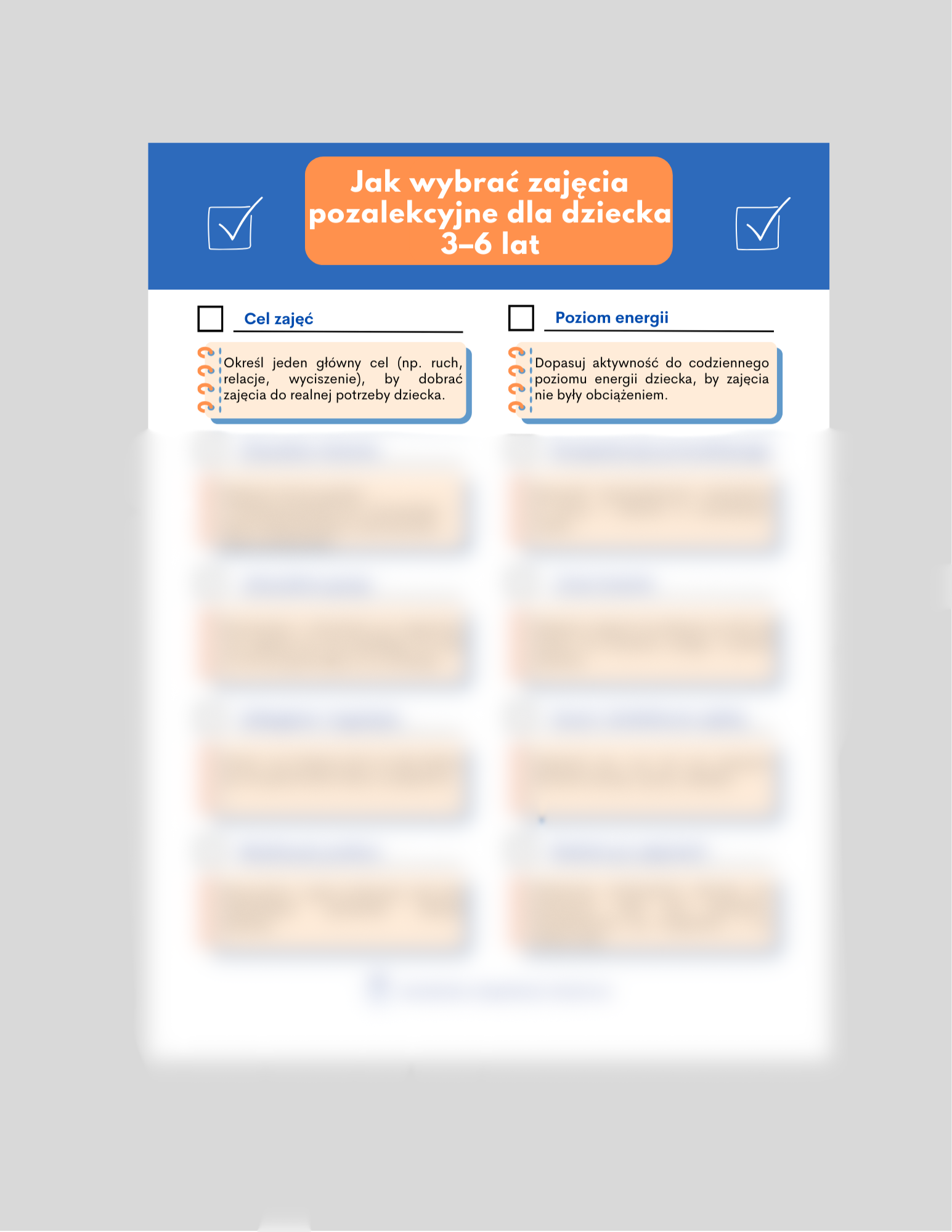 Checklista zajęć dodatkowych dla dziecka (3-6 lat)